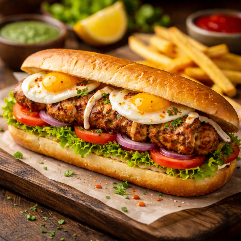 Chicken kebab omelette Burger