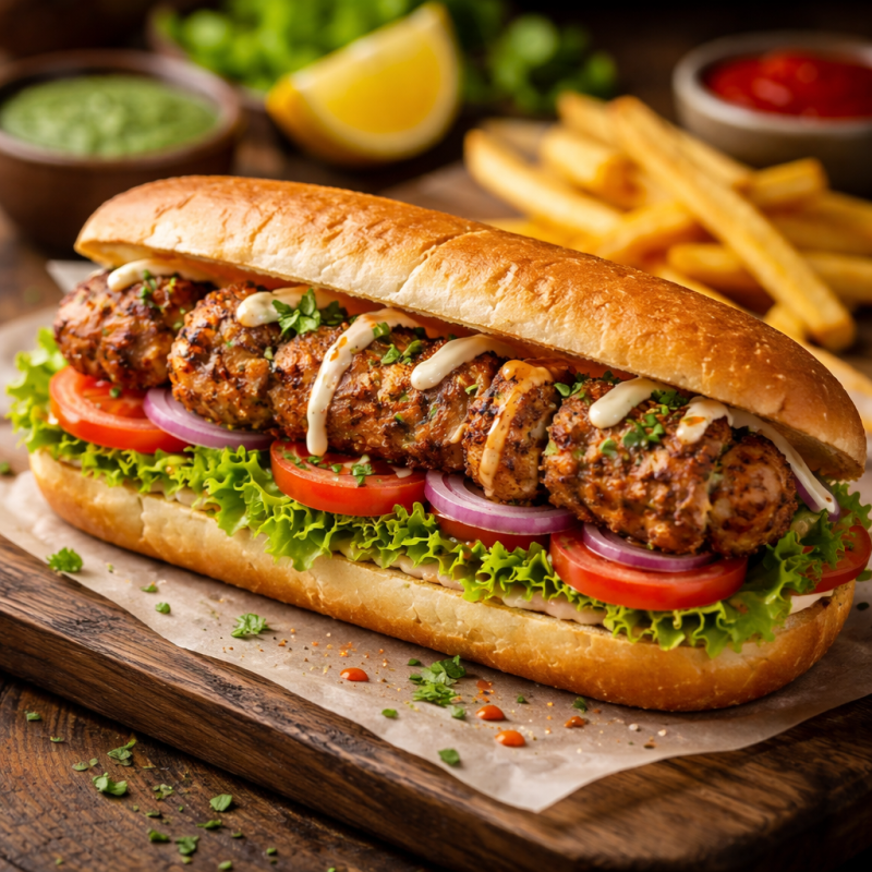 Chicken kebab burger